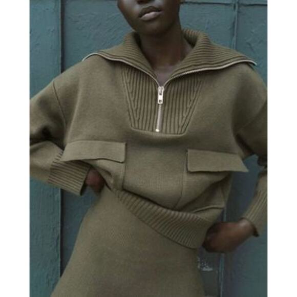 Zara High Collar Knit Sweater Khaki - S - Picture 5 of 6